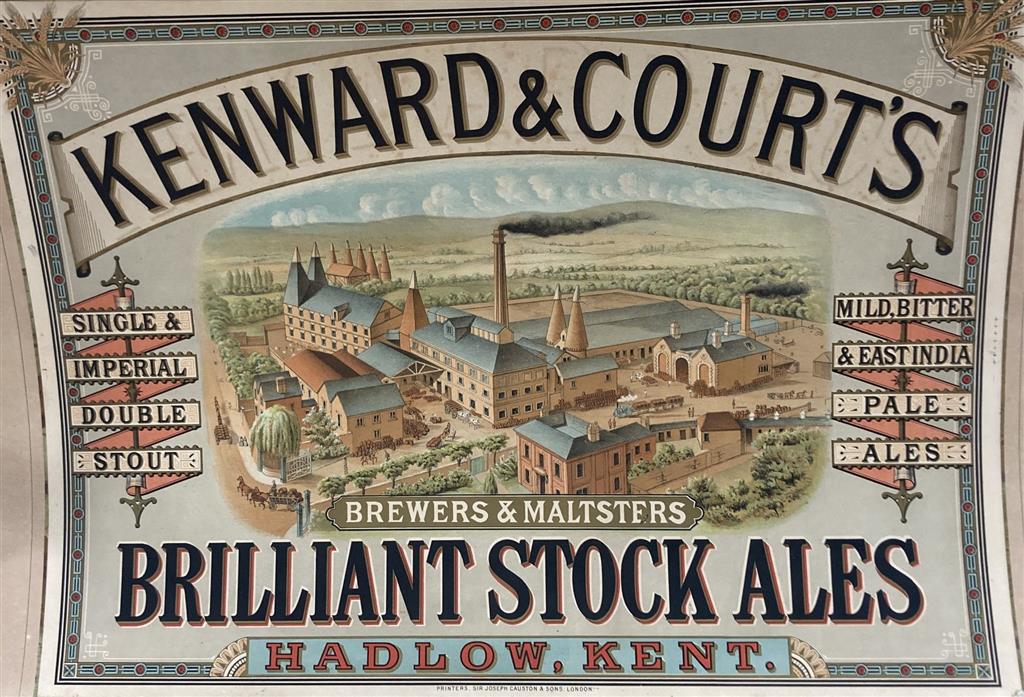 An early 20th century Kent brewery poster, Kenward & Court, Hadlow, Brilliant Stock Ales,